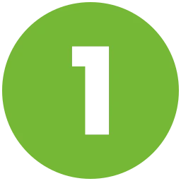 Grüne Kreisgrafik mit schwarzer Zahl eins in der Mitte als Symbol für Schritt eins.