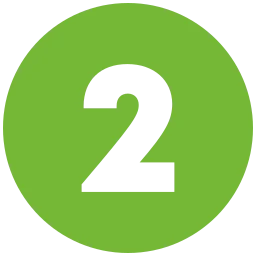 Grüne Zahl Zwei in einem Kreis als Symbol für Schritt zwei oder Stufe zwei.