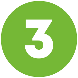 Grüne Kreisgrafik mit schwarzer Zahl drei in der Mitte als Symbol oder Icon.